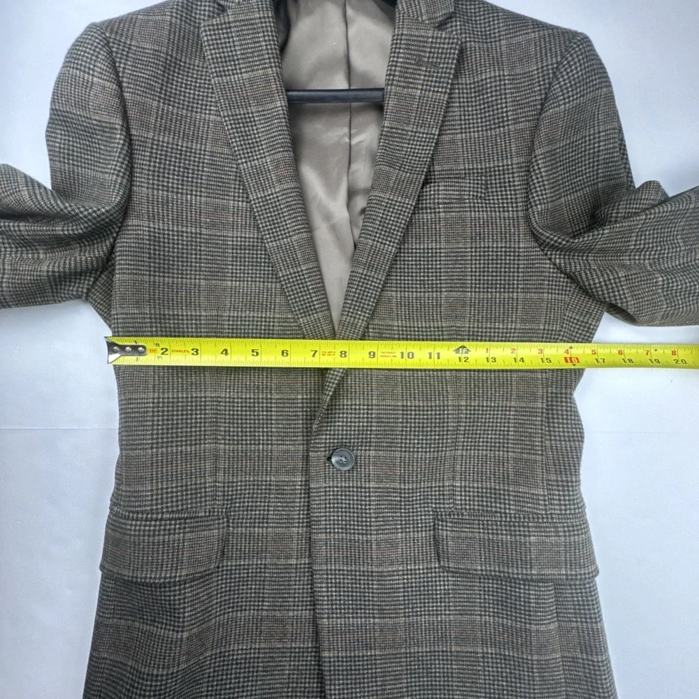 JF J.Ferrar Mens Slim Fit Blazer‎ 36R Brown Glen Plaid Sport Coat Professional